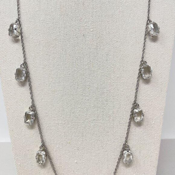 Ann Taylor Crystal Drop Necklace Silver-Tone Long‎ Classic Elegant Dressy - Picture 4 of 11